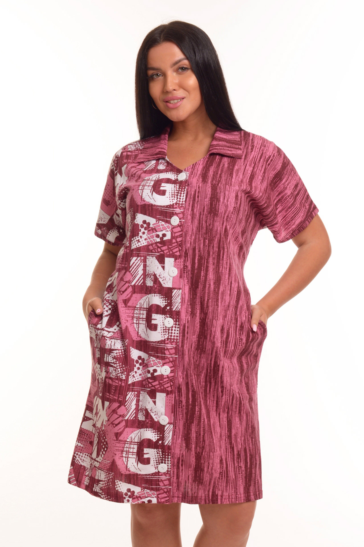 Фото товара 21397, короткий хлопковый халат на пуговицах